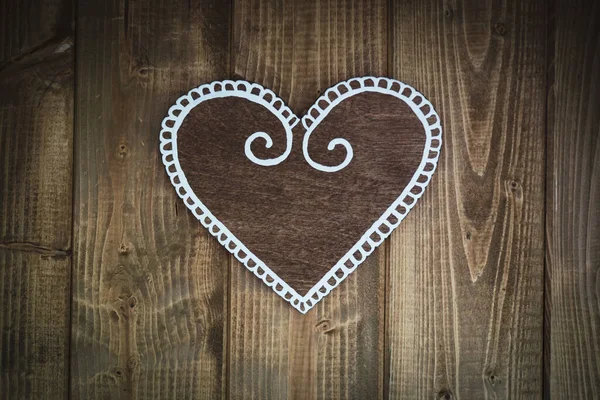 Cute Wooden Heart Wood Background — Stock Photo, Image