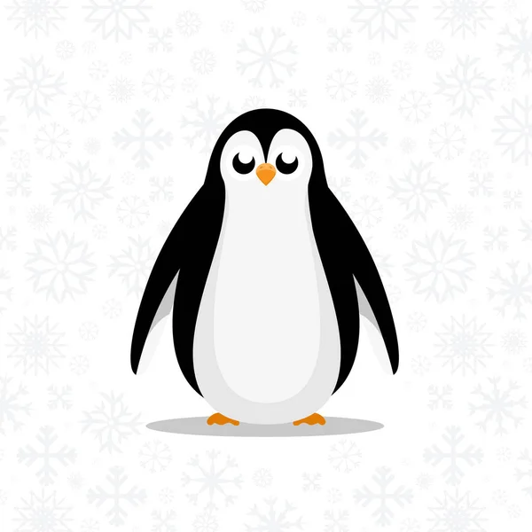 Netter Pinguin Mit Großen Augen Auf Weißem Hintergrund Mit Schneeflocken — Stockvektor