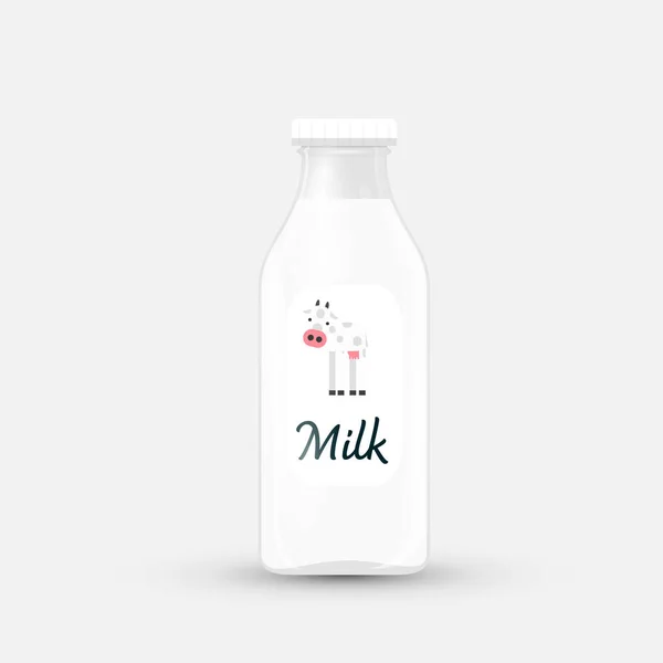 标签上有小牛犊的牛奶玻璃瓶 在白色背景上隔离 — 图库矢量图片