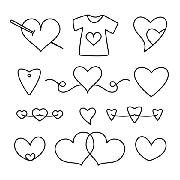Серця Векторні Піктограми Прості Контурні Символи Серця Ізольовані Білому Тлі — стоковий вектор