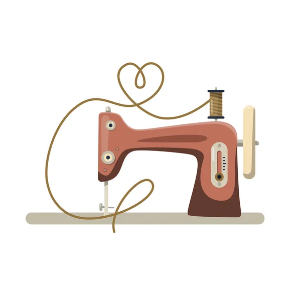 Ретро Швейная Машина Сердечной Формой Резьбе — стоковый вектор