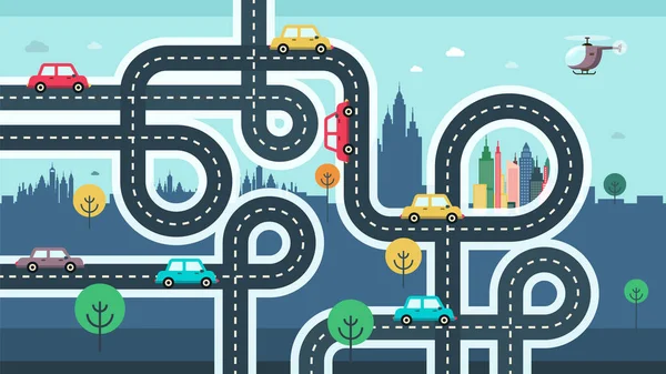 街道上有汽车的城市地图 矢量卡通 — 图库矢量图片