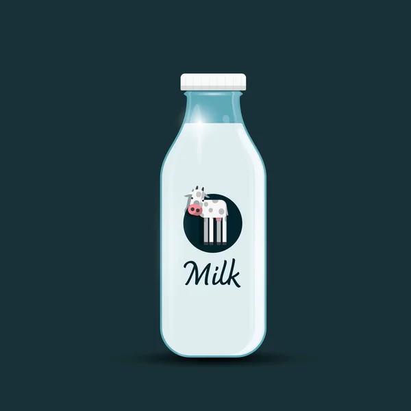 Молочна Скляна Пляшка Коровою Етикетці Вектор — стоковий вектор