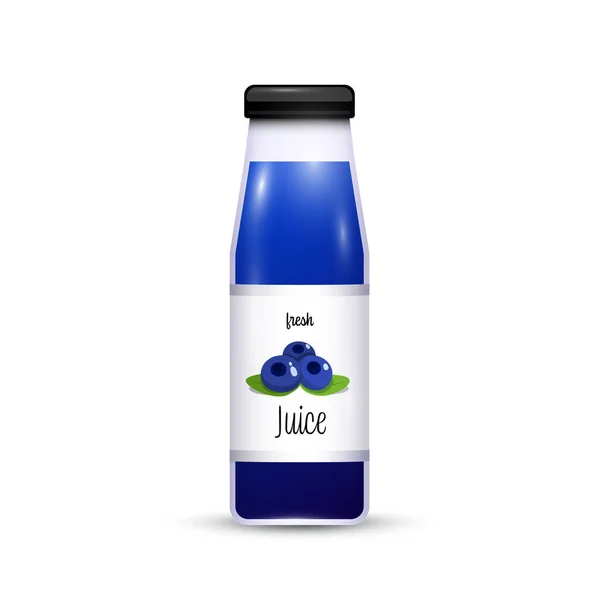 Blueberry Shake Juice Glass Bottle Isolated White Background Vector — Stock Vector