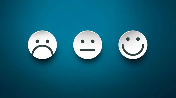 Traurige Neutrale Und Glückliche Gesichter Auf Blauem Hintergrund Vektor Feedback — Stockvektor