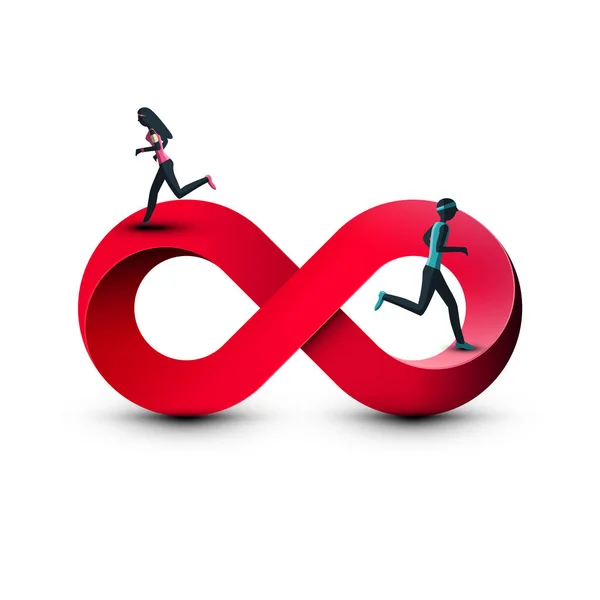Man Woman Running Joggers Infinity Symbol — Stock Vector
