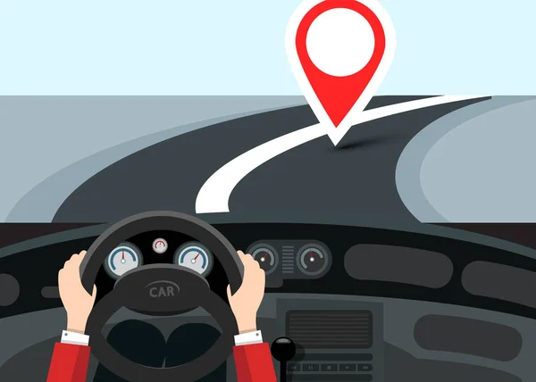 Gps Car Navigation Destination Point Pin Vector Cartoon — 스톡 벡터