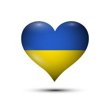 Beyaz arkaplanda izole edilmiş kalbe ait Ukrayna bayrağı - vektör