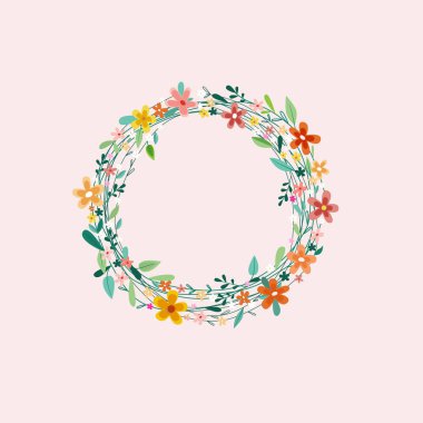 Çiçek çelengi izole - retro dekorasyon - vektör düz tasarım karikatür