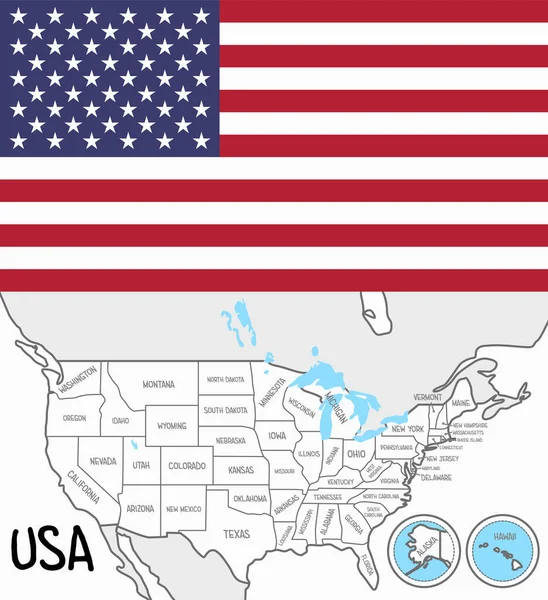 Usa Map Fith Flag States Vector — Stock Vector