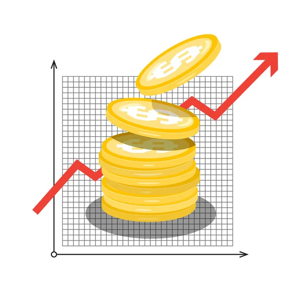 Wykres Pieniądza Monetami Dolarowymi Sukces Symbolu Biznesu Vecor — Wektor stockowy