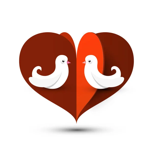 Δύο Πουλιά Καρδιά Στο Παρασκήνιο Vector Paper Cut Design Σύμβολο — Διανυσματικό Αρχείο