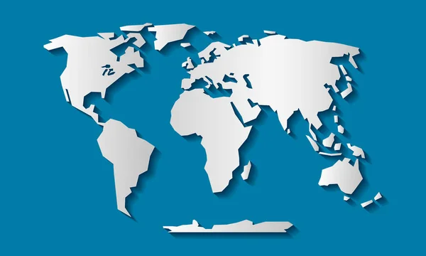 Mapa Mundo Corte Papel Sobre Fundo Azul Vetor — Vetor de Stock