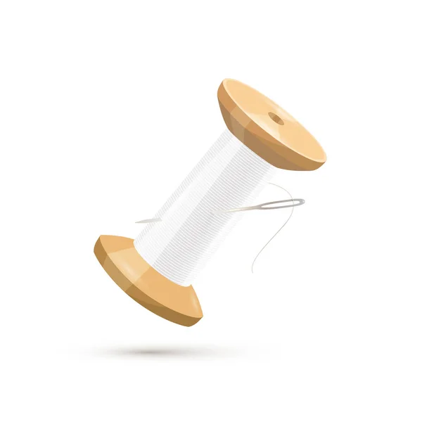 白い背景に隔離された針でスプール上の糸を縫う ベクトル — ストックベクタ