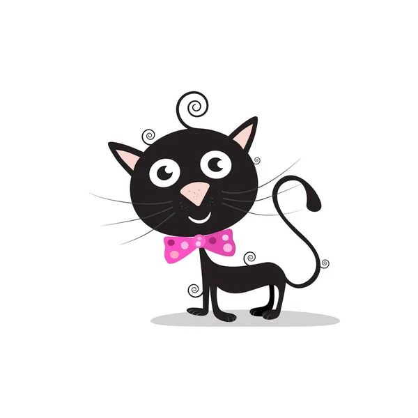 Lindo Gato Negro Vector Dibujos Animados Aislados Sobre Fondo Blanco — Vector de stock
