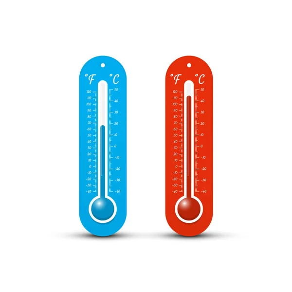 Thermometer Vector Icons Cold Hot Temperature Thermometers Set Isolated White — Stock Vector