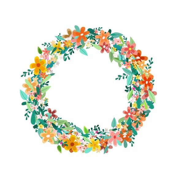 Colorul Jarní Květiny Věnec Izolované Bílém Pozadí Vektor — Stockový vektor