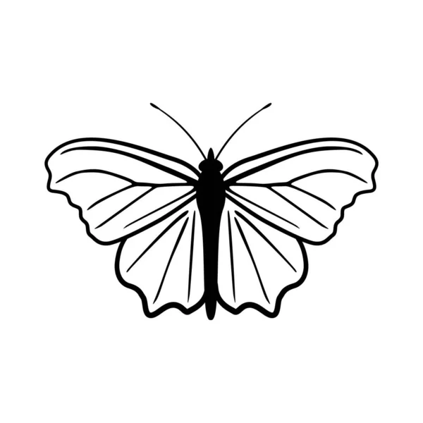 Butterfly Black Outlines Isolated White Background Vector — Stock Vector