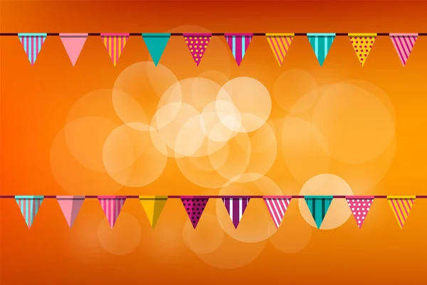 Party Background Flags White Bokeh Balls Orange Background — Stock Vector