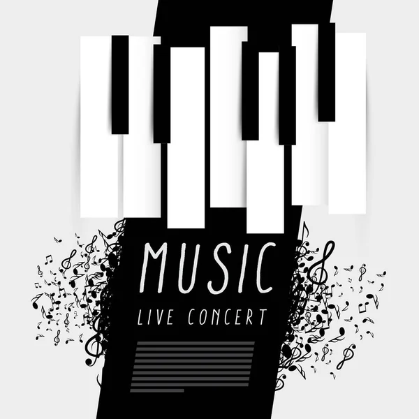 Musique Affiche Concert Direct Avec Touches Notes Pour Piano Vecteur — Image vectorielle
