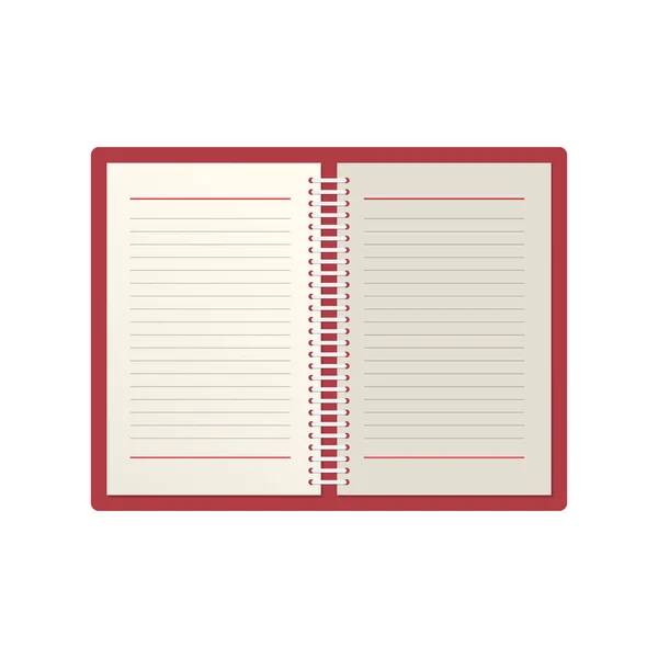Cuaderno Papel Abierto Rojo Vacío Aislado Sobre Fondo Blanco Vector — Vector de stock