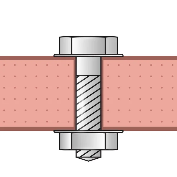 Metallschraube Mit Mutter Materialschnitt Seitenansicht Vektor — Stockvektor