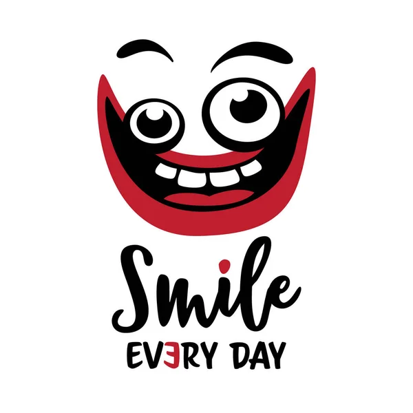 Smile Every Day Symbol Crazy Smiling Mouth Funny Eyes Vector — Stock Vector