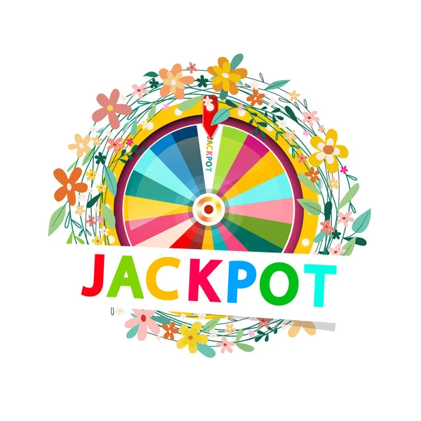 Roda Fortuna Com Símbolo Jackpot Dentro Grinalda Vetor — Vetor de Stock