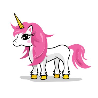 Beyaz arka planda pembe yeleli tek boynuzlu at - vektör