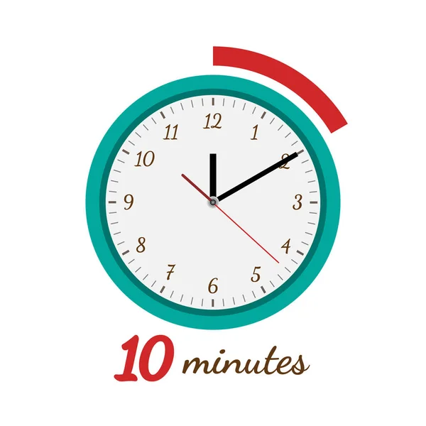 Zehn Minuten Zeitsymbol Minuten Vektor Analoguhr — Stockvektor