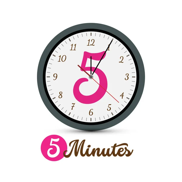 Five Minutes Clock Symbol Isolated White Background Vector — Stock Vector