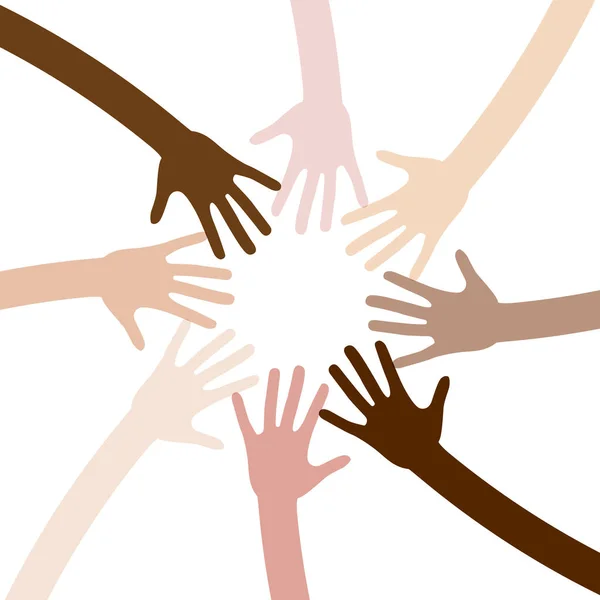Multiethnische Hände Kreis Symbol Für Teamarbeit Vektor — Stockvektor