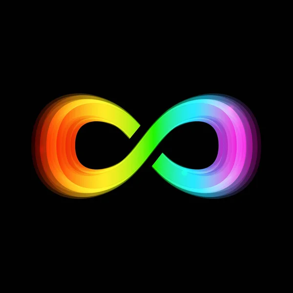 Kleurrijk Neon Infinity Symbool Zwarte Achtergrond Vector — Stockvector