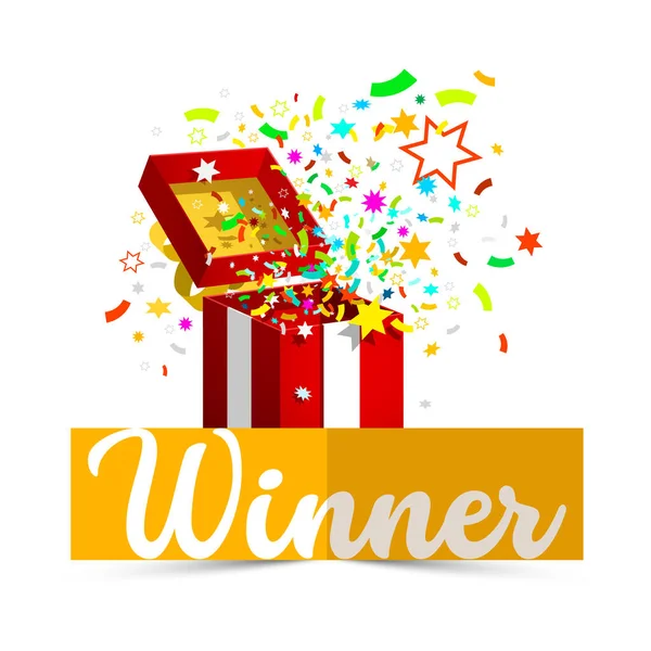 Winner Symbol Open Gift Box Confetti Vector — Stock Vector