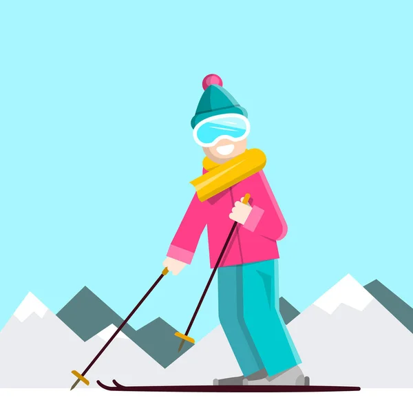 Skieur Avec Des Montagnes Arrière Plan Vecteur — Image vectorielle