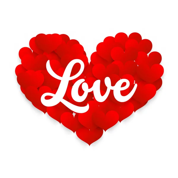 Μεγάλη Καρδιά Φτιαγμένη Από Μικρές Καρδιές Και Τίτλος Της Αγάπης — Διανυσματικό Αρχείο