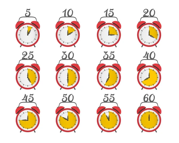 Tid Symbol Fem Till Sextio Minuter Väckarklocka Ikoner Vektor — Stock vektor
