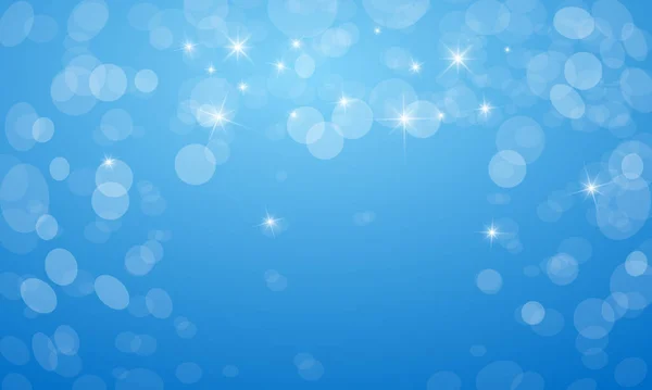 蓝色背景 带有Bokeh球和恒星 冬季背景 — 图库矢量图片