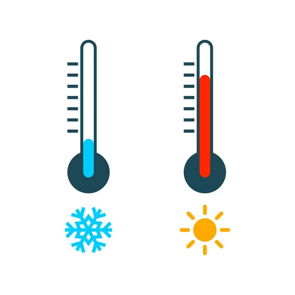 Thermometer Symbole Symbol Für Warme Und Kalte Temperaturen — Stockvektor