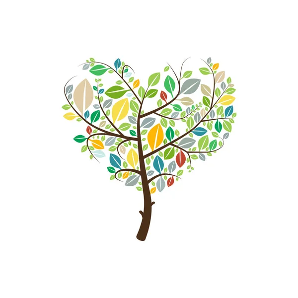 Primavera Árvore Forma Coração Isolado Fundo Branco Vetor —  Vetores de Stock