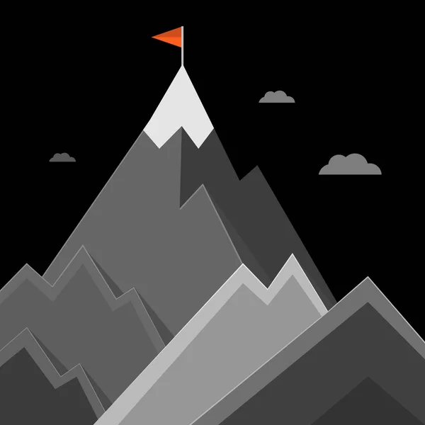 Hautes Montagnes Avec Drapeau Rouge Sommet Montagne Vecteur — Image vectorielle