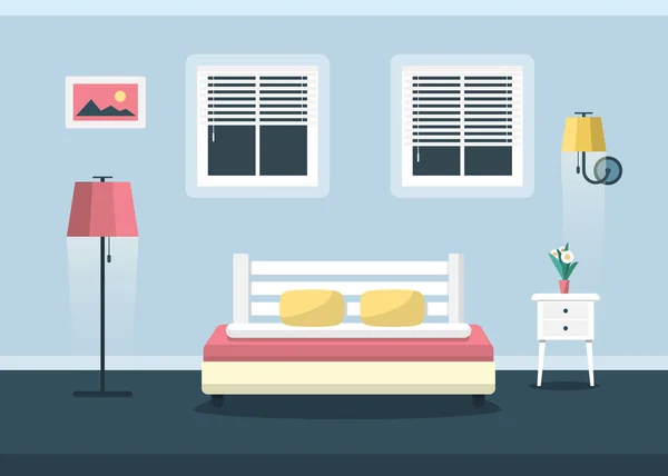 窓や家具付きのベッドルーム ベクトル図 — ストックベクタ