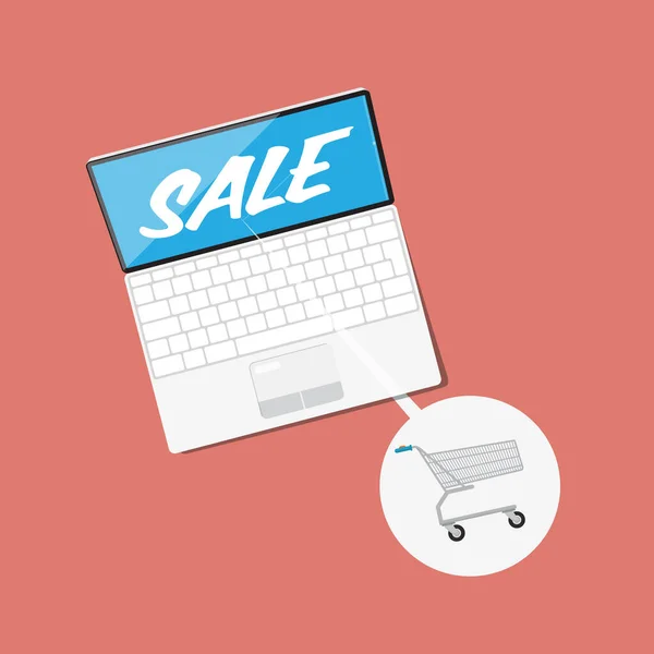 Sale Symbol Notebook Screen Shopping Cart Icon Vector — Stock Vector