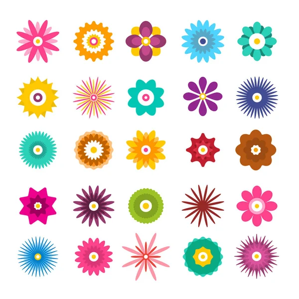 Colorful Simple Flowers Top View Vector — Stock Vector