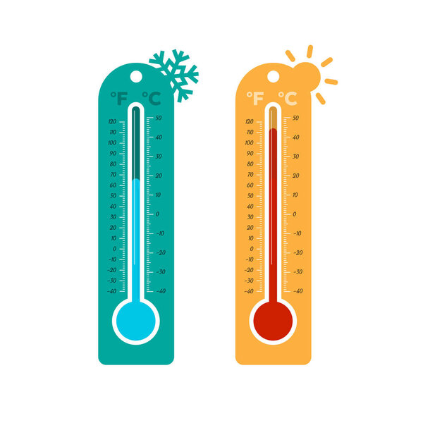 Cold and hot thermometer icons - vector