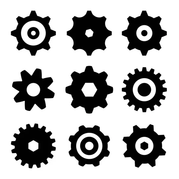 Cogs Conjunto Engranajes Vector Negro Engranaje Iconos Símbolos Aislados Sobre — Vector de stock