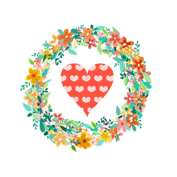 Flower Wreath Heart White Background — Stock Vector