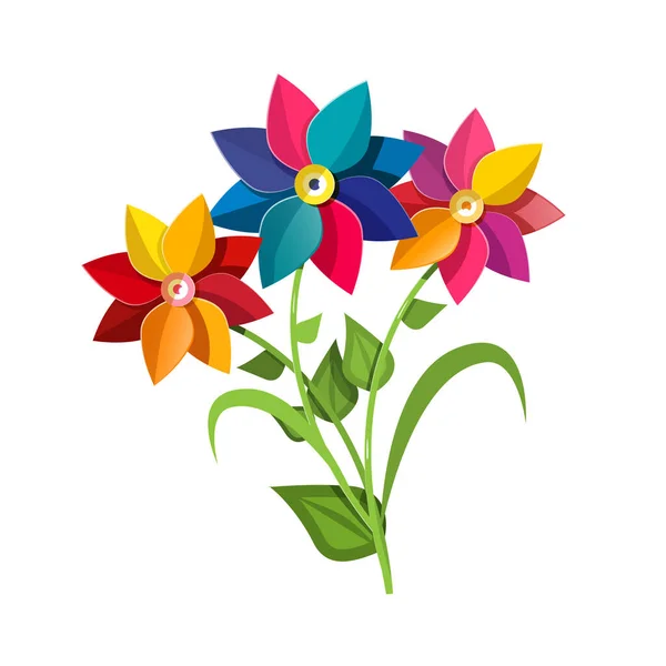 Färgglada Blommor Isolerade Vit Bakgrund Vektor — Stock vektor