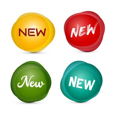 Yeni etiketler ayarlandı - beyaz arkaplanda izole edilmiş renkli şekiller