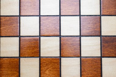 Checkerboard - satranç tahtası ayrıntısı - üst görünüm kareleri, ahşap arkaplan